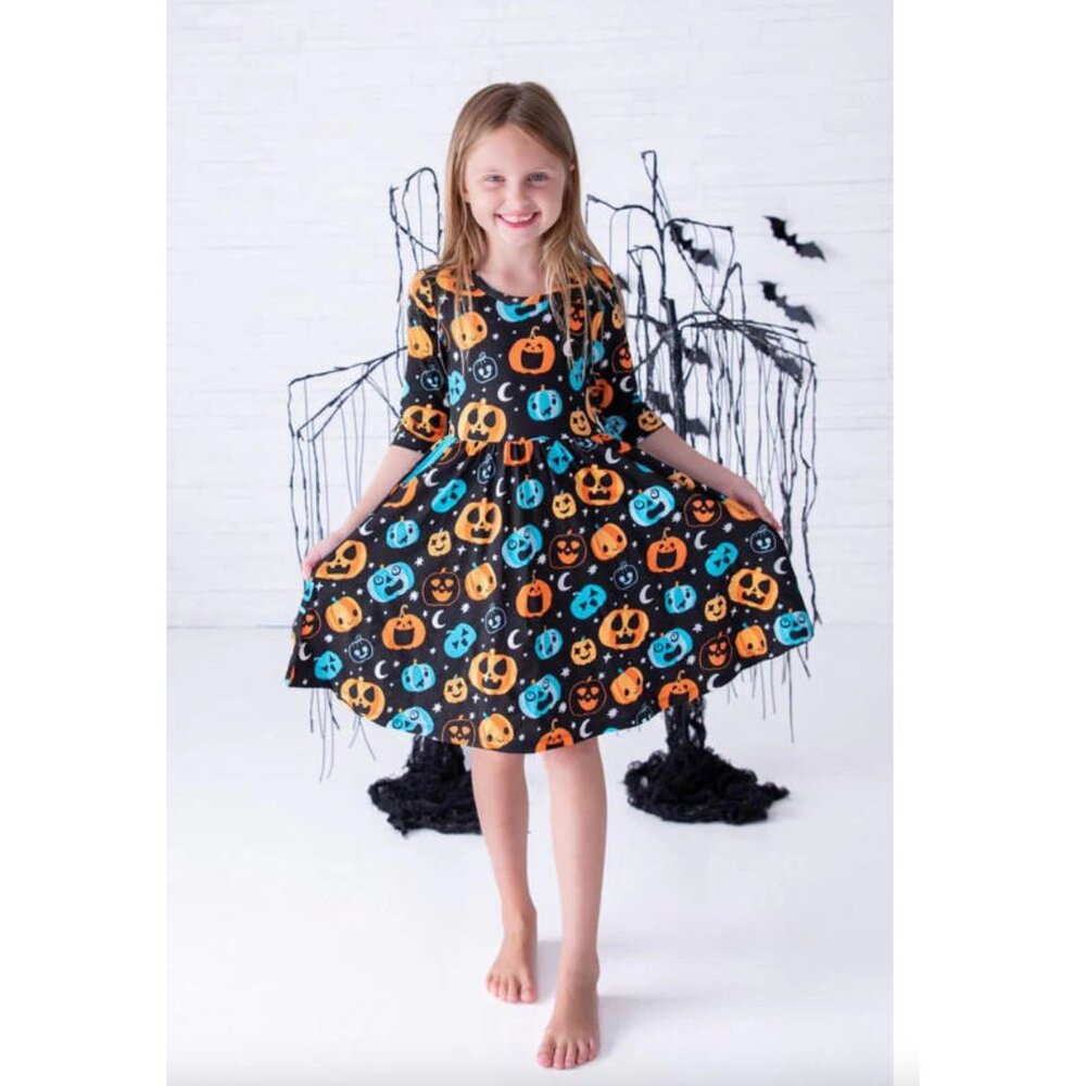 NWT Birdie Bean Black Halloween Dress Pumpkin Girls Size 9 - 10 Bamboo Viscose